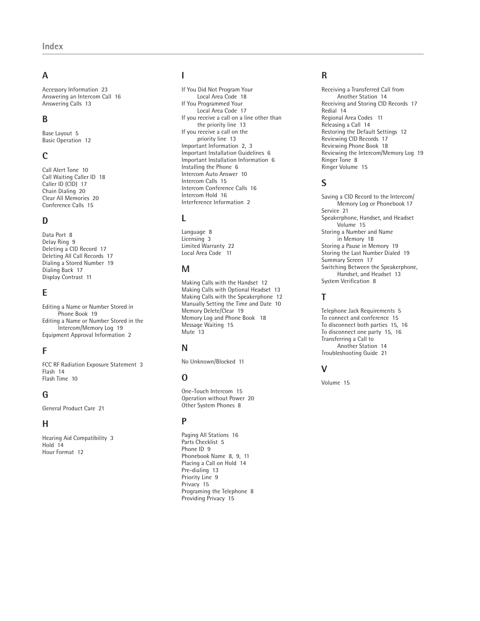 Index | GE 25414 User Manual | Page 24 / 25