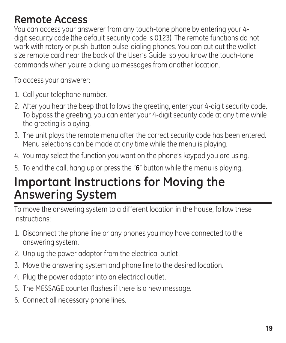 Remote access | GE 29861 User Manual | Page 19 / 56