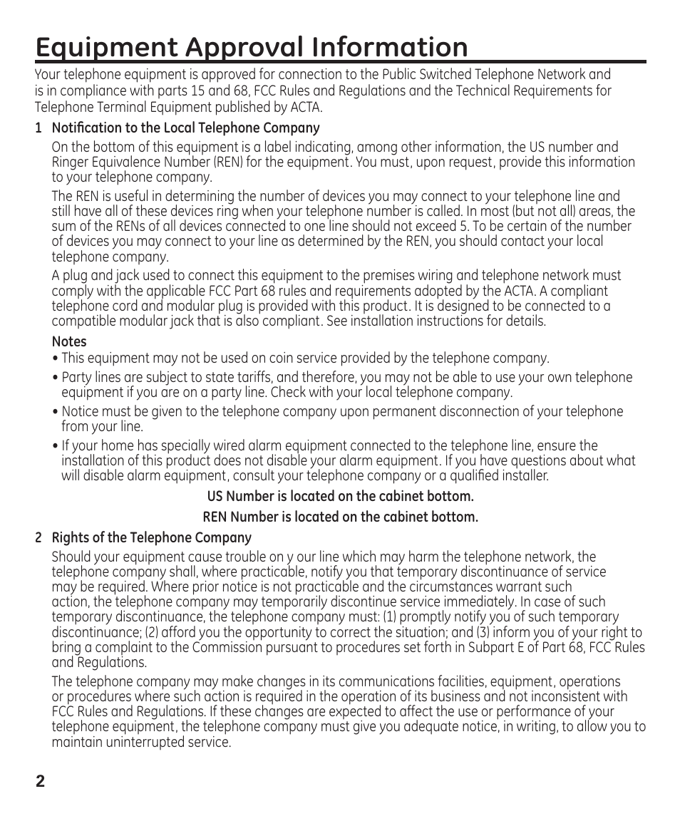 Equipment approval information | GE 29861 User Manual | Page 2 / 56