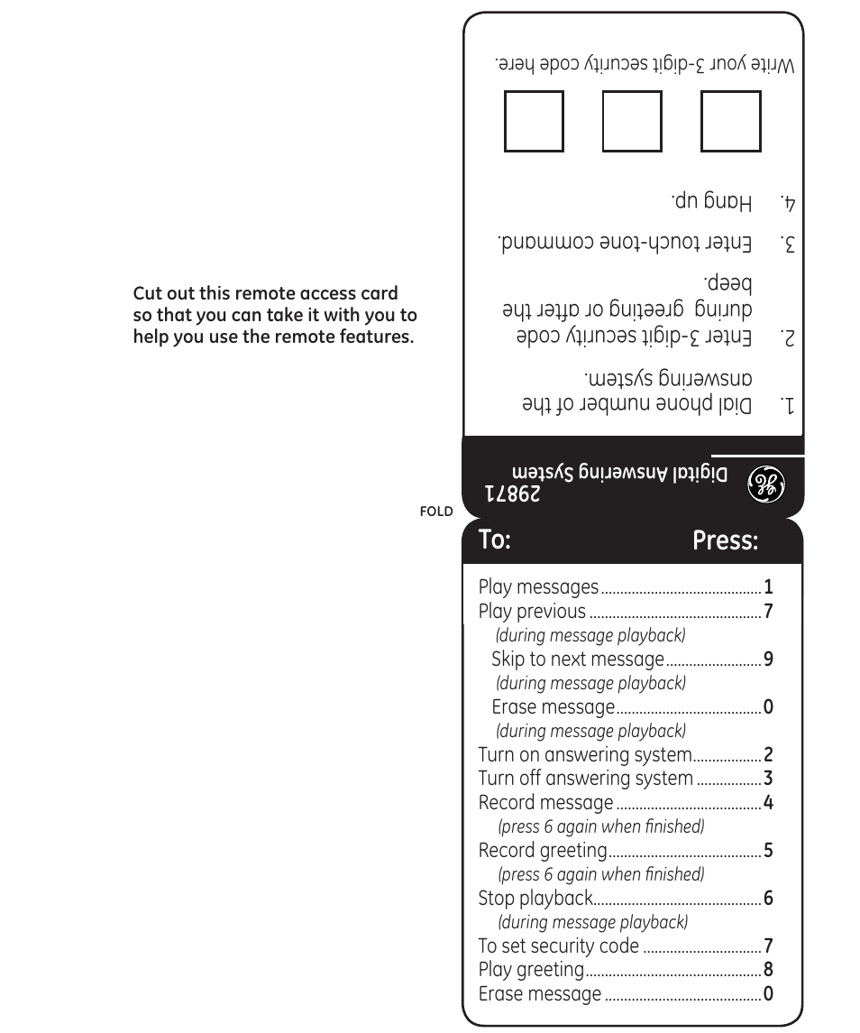 To: press | GE 29861 User Manual | Page 25 / 56