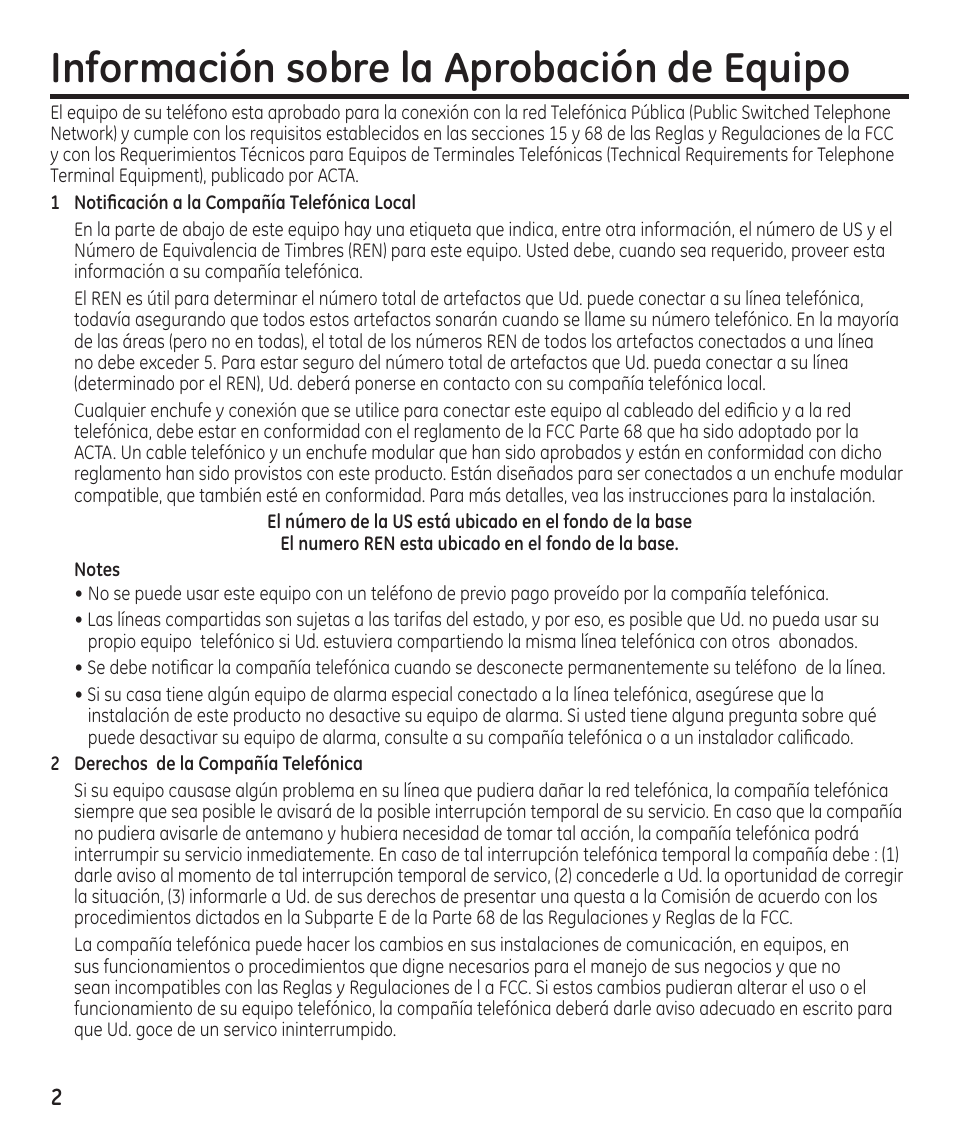 Información sobre la aprobación de equipo | GE 29861 User Manual | Page 30 / 56