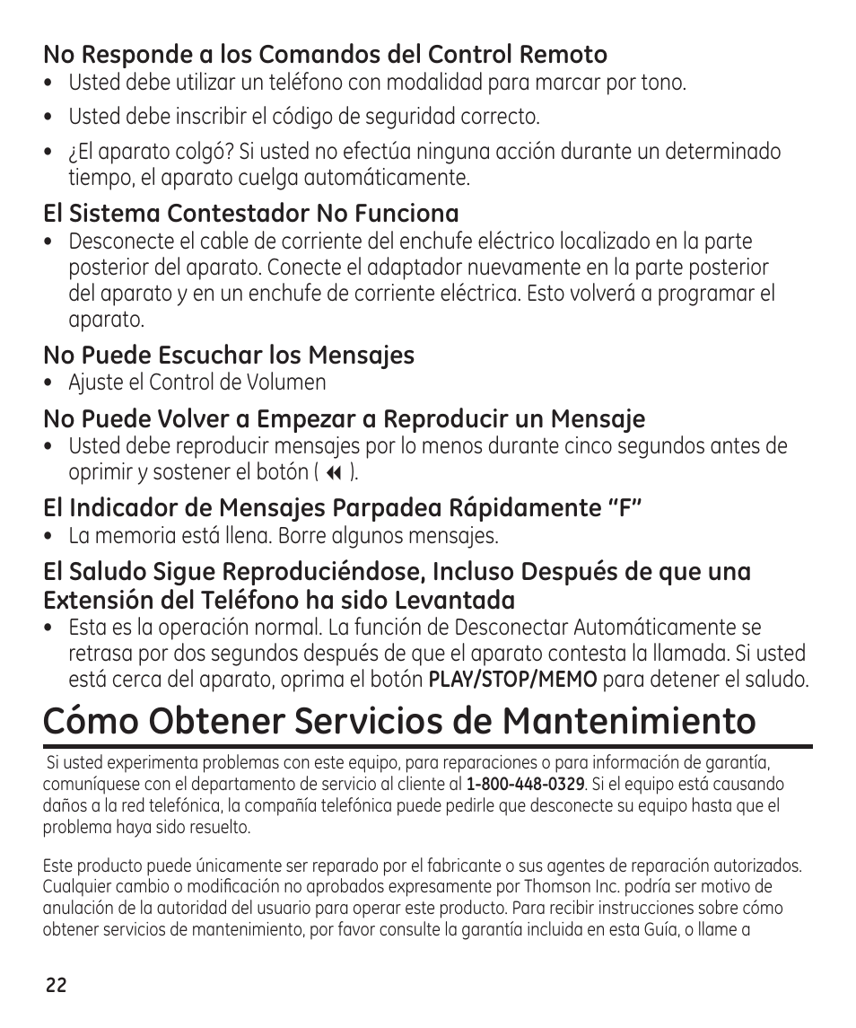 Cómo obtener servicios de mantenimiento | GE 29861 User Manual | Page 50 / 56