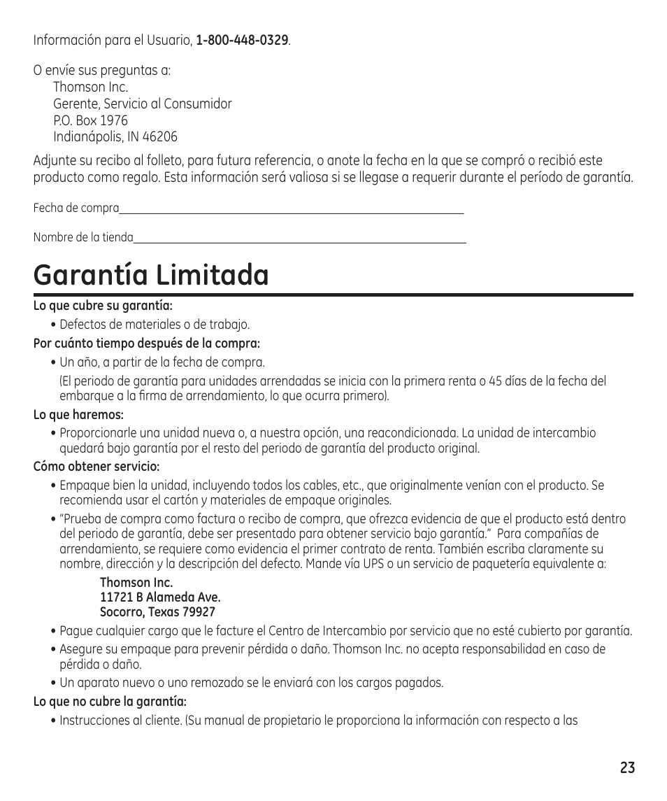 Garantía limitada | GE 29861 User Manual | Page 51 / 56