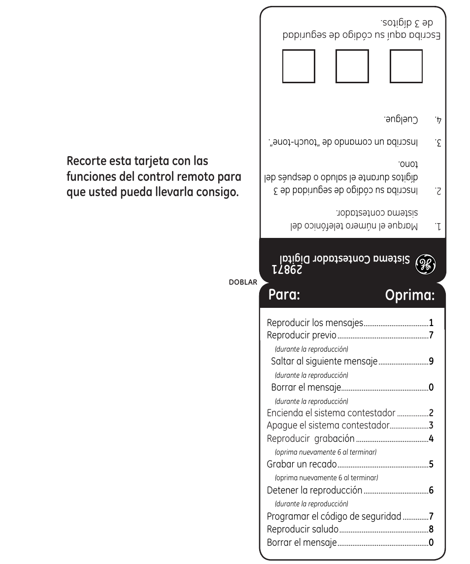 Para: oprima | GE 29861 User Manual | Page 53 / 56