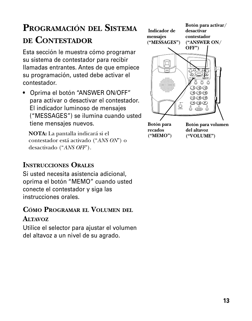 Rogramación, Istema de, Ontestador | Nstrucciones, Rales, Rogramar, Olumen, Ltavoz | GE 26958 User Manual | Page 101 / 176