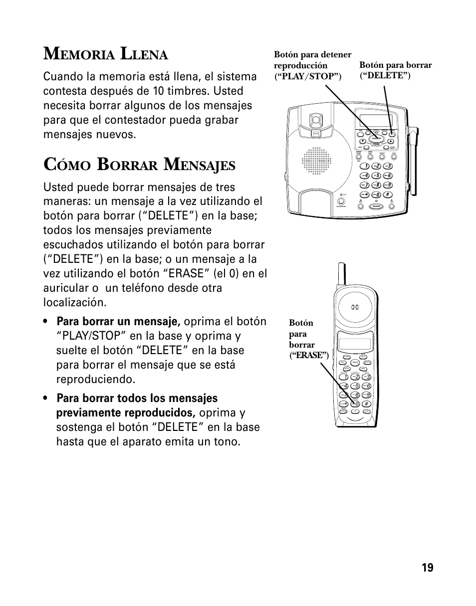Emoria, Lena, Orrar | Ensajes, Botón para borrar (“erase”) | GE 26958 User Manual | Page 107 / 176