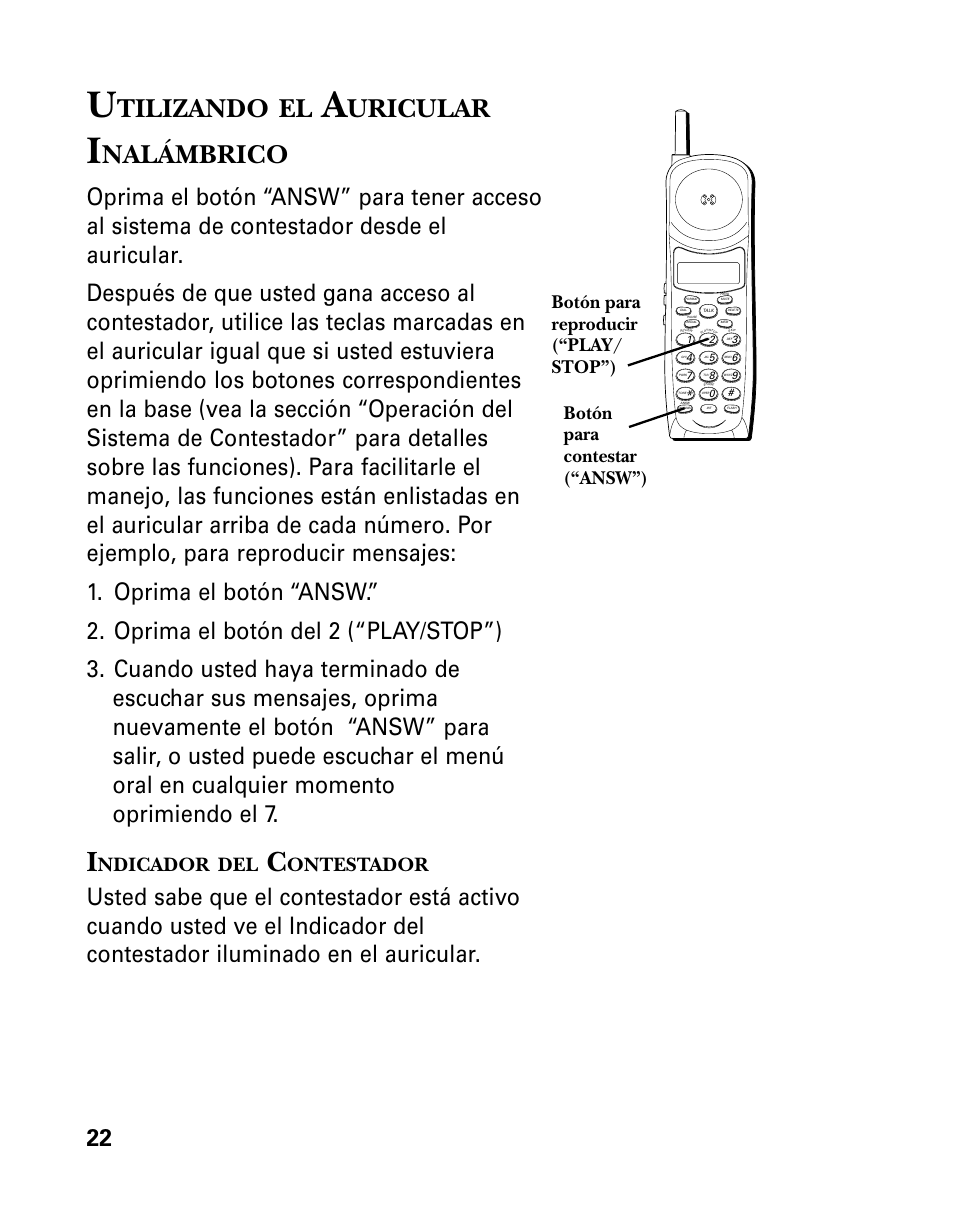 Tilizando, Uricular, Nalámbrico | Ndicador, Ontestador | GE 26958 User Manual | Page 110 / 176