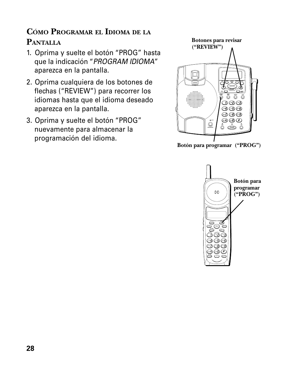Rogramar, Dioma, Antalla | Botón para programar (“prog”) | GE 26958 User Manual | Page 116 / 176