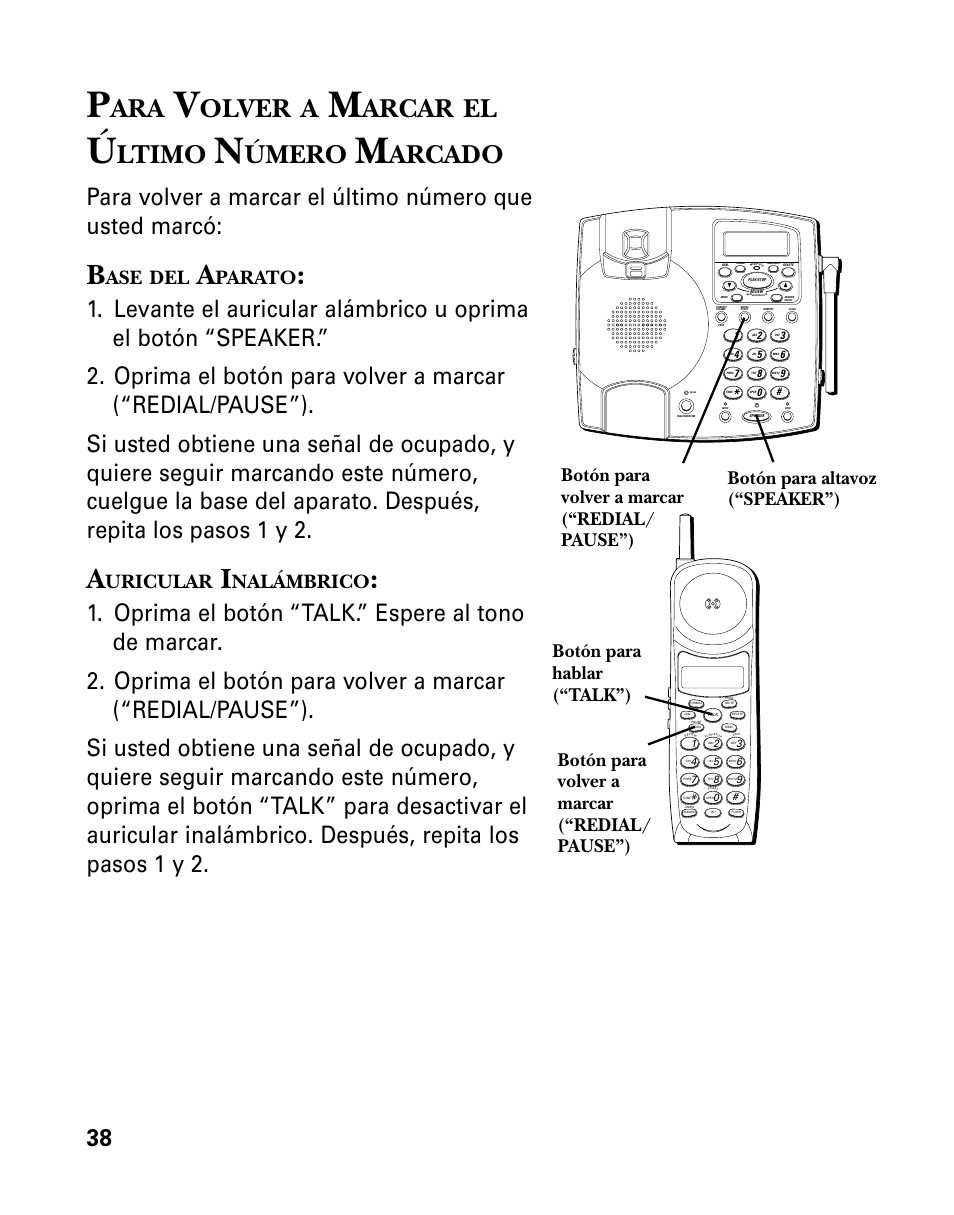 Olver, Arcar, Ltimo | Úmero, Arcado, Parato, Uricular, Nalámbrico, Botón para volver a marcar (“redial/ pause”) | GE 26958 User Manual | Page 126 / 176