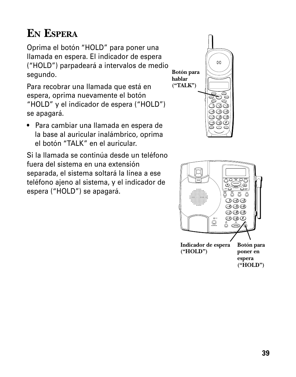 Spera, Botón para poner en espera (“hold”) | GE 26958 User Manual | Page 127 / 176
