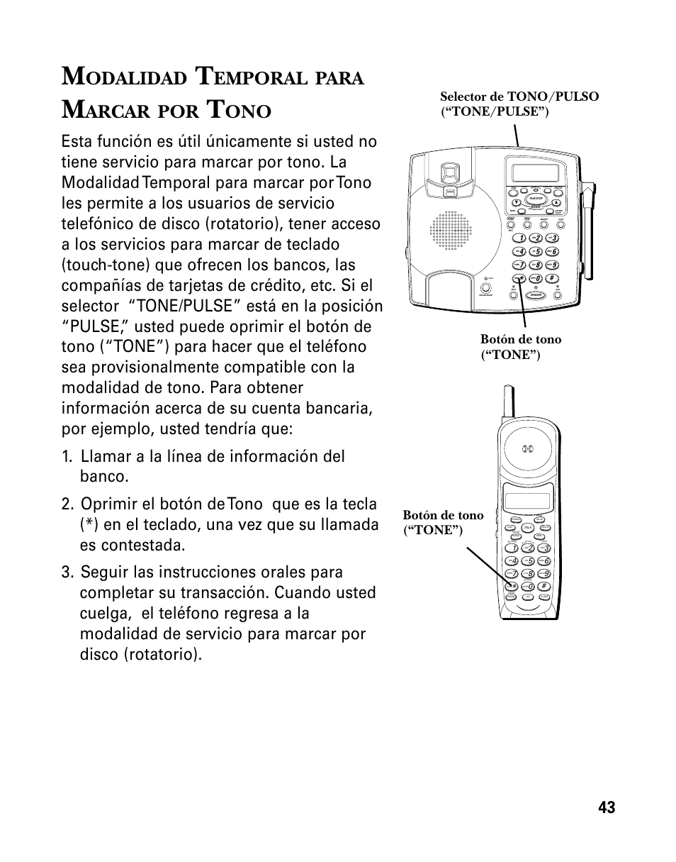 Odalidad, Emporal, Para | Arcar, Botón de tono (“tone”) | GE 26958 User Manual | Page 131 / 176