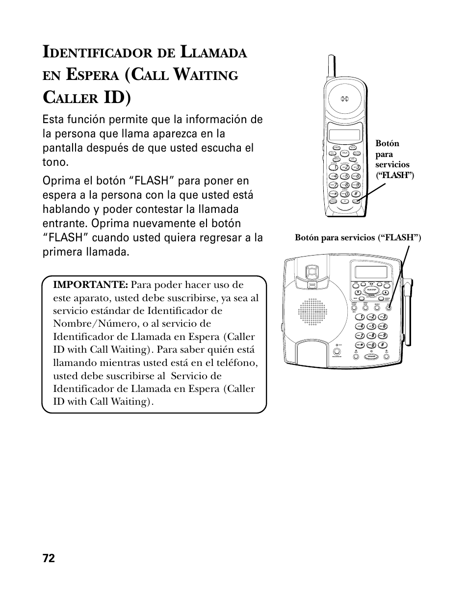 Dentificador, Lamada en, Spera | Aiting, Aller, Botón para servicios (“flash”) | GE 26958 User Manual | Page 160 / 176