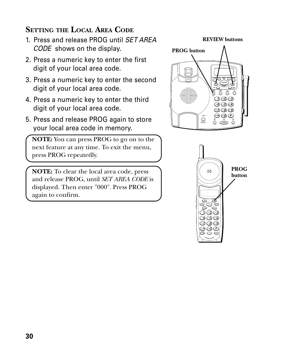 Etting, Ocal, Prog button review buttons prog button | GE 26958 User Manual | Page 30 / 176