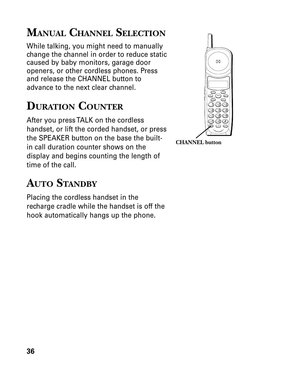 Anual, Hannel, Election | Uration, Ounter, Tandby, Channel button | GE 26958 User Manual | Page 36 / 176