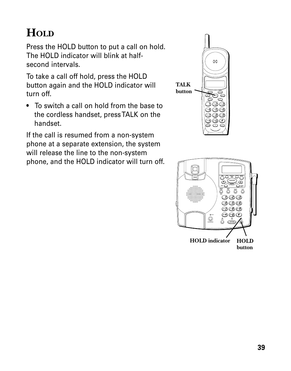 Hold button, Talk button hold indicator | GE 26958 User Manual | Page 39 / 176