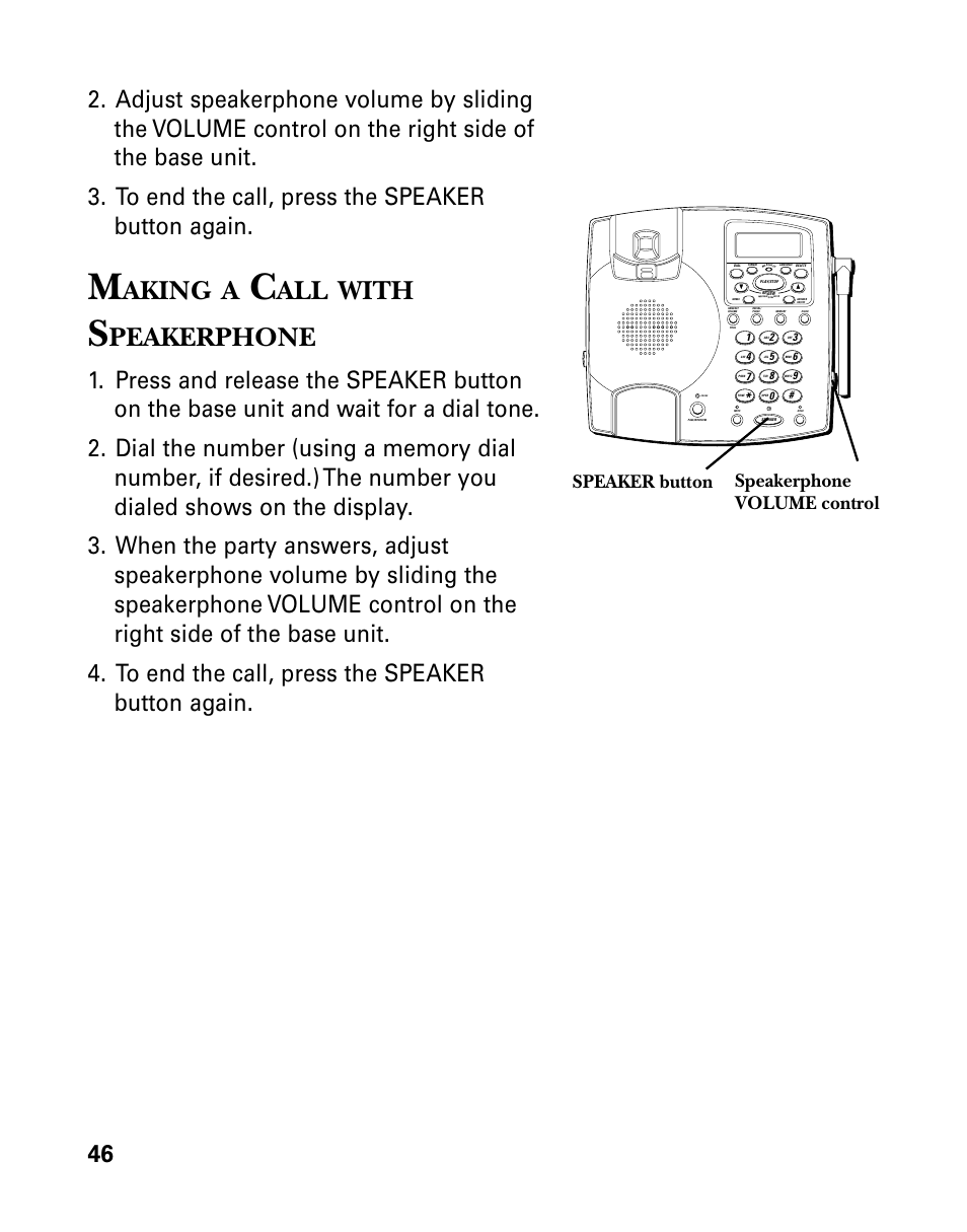 Aking, With, Peakerphone | Speaker button, Speakerphone volume control | GE 26958 User Manual | Page 46 / 176