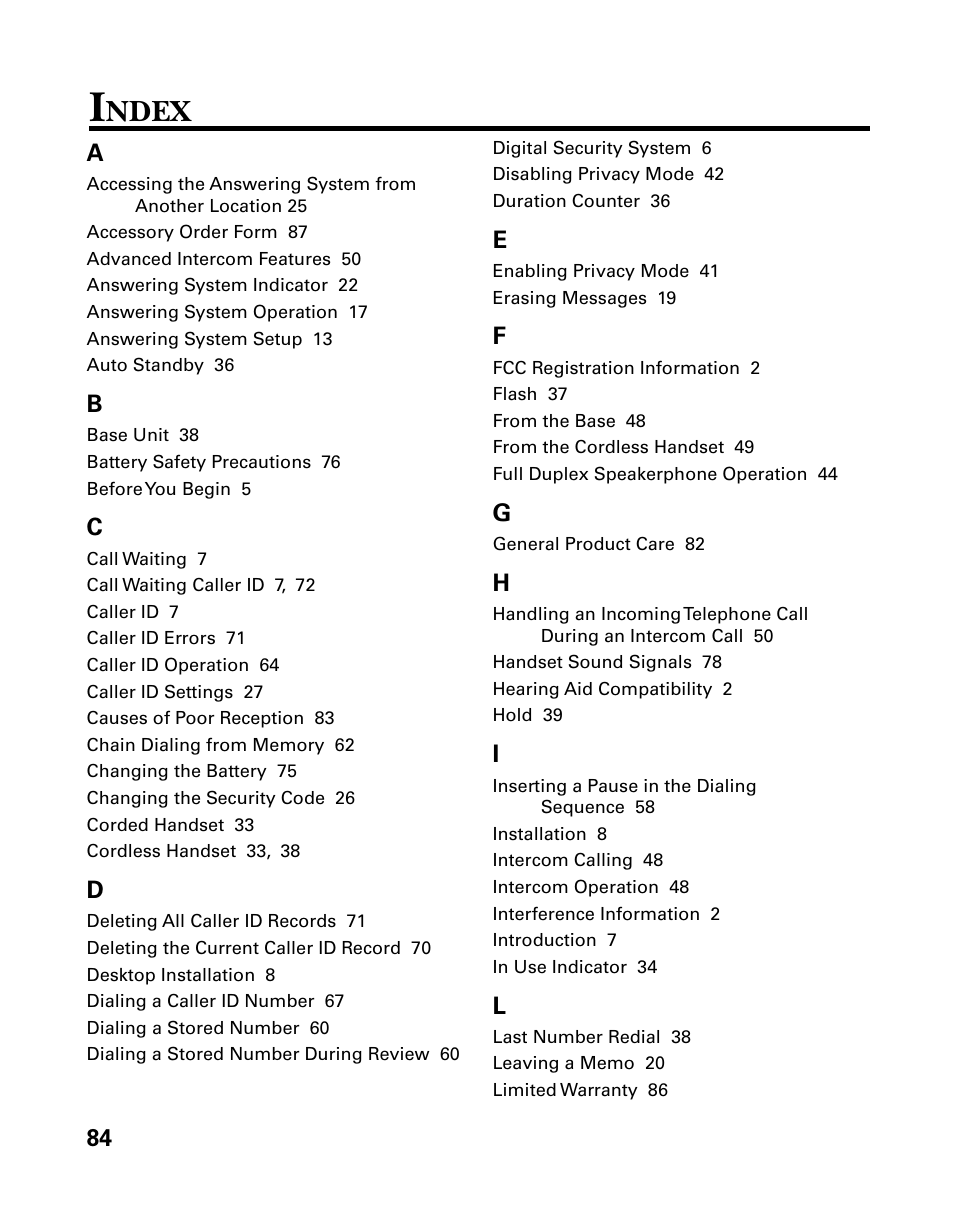 Ndex | GE 26958 User Manual | Page 84 / 176