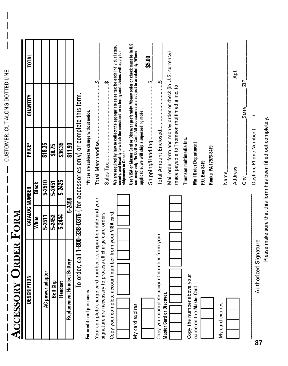 Ccessor y, Rder | GE 26958 User Manual | Page 87 / 176