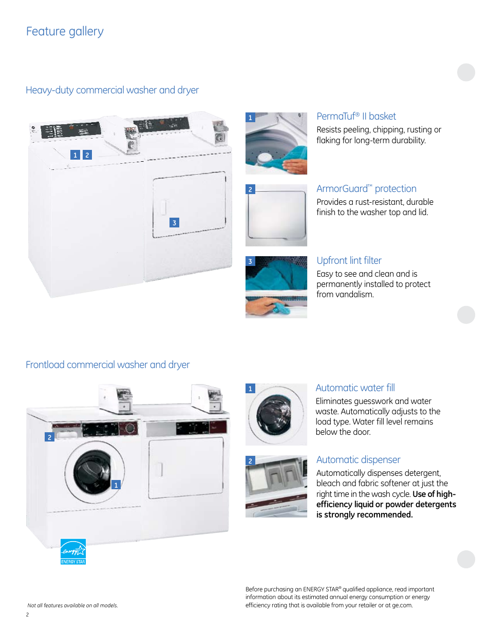 Feature gallery, Permatuf, Ii basket | Armorguard, Protection, Automatic water fill, Automatic dispenser, Frontload commercial washer and dryer | GE commercial washer User Manual | Page 2 / 12