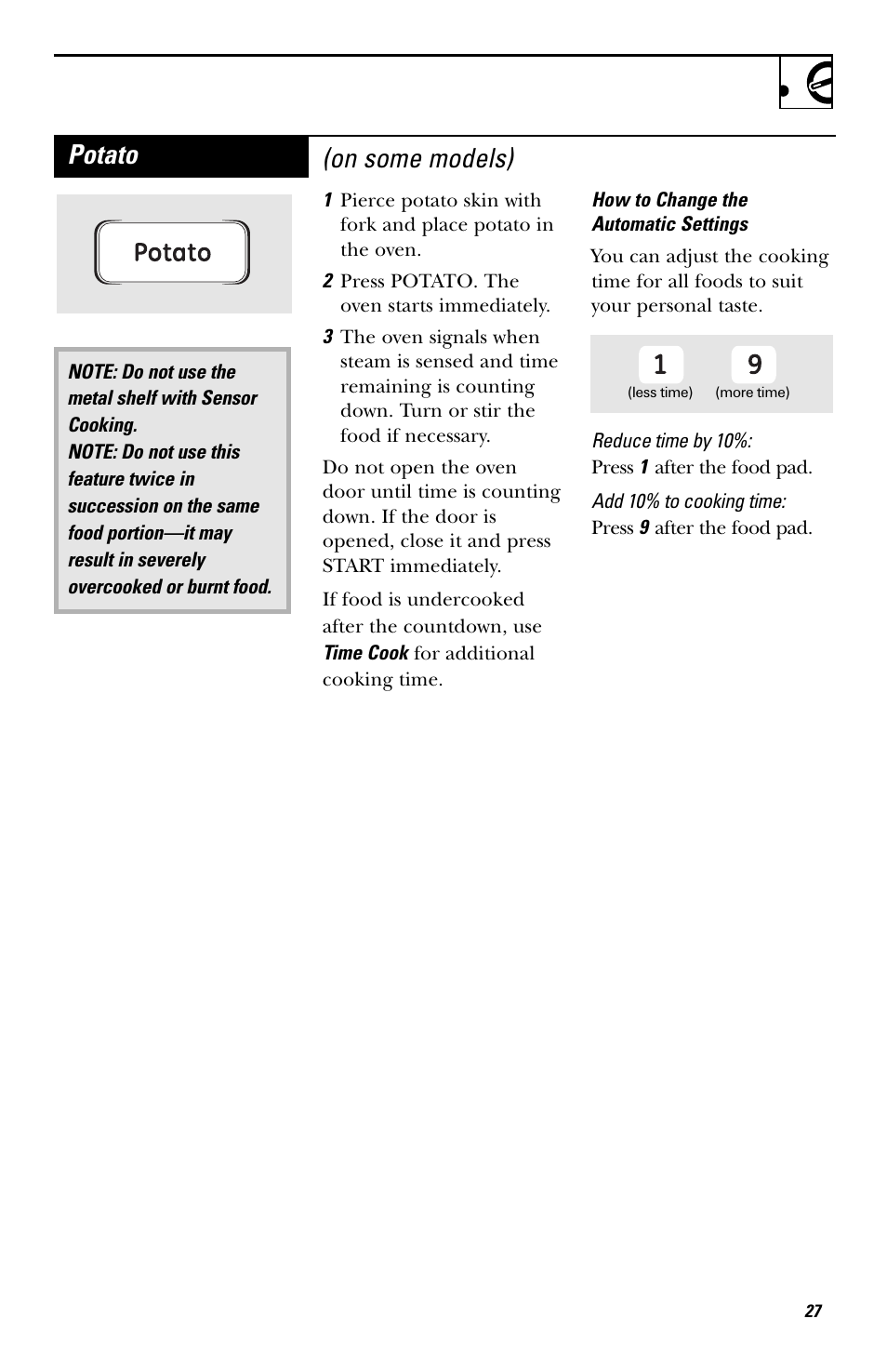 Potato, On some models) | GE EVM1750 User Manual | Page 27 / 48