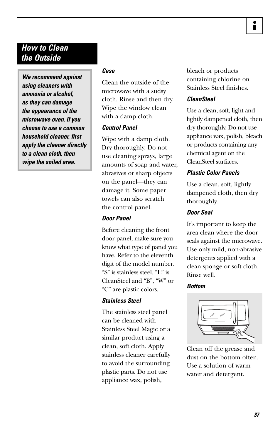 How to clean the outside | GE EVM1750 User Manual | Page 37 / 48