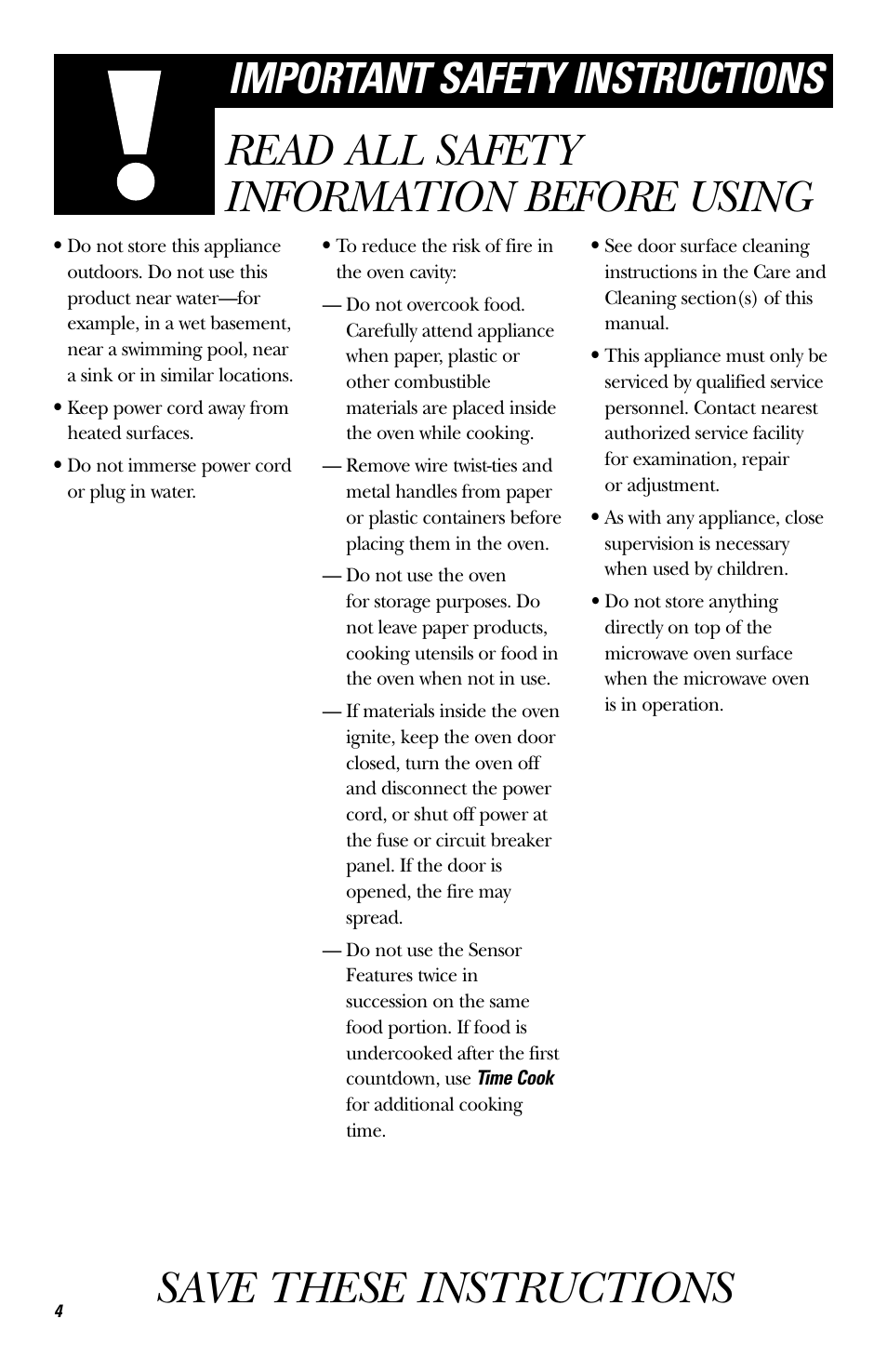Save these instructions, Read all safety information before using, Important safety instructions | GE EVM1750 User Manual | Page 4 / 48