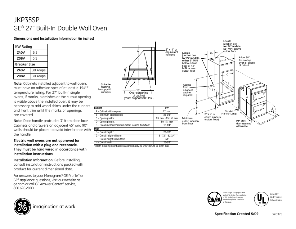 GE JKP35SP User Manual | 2 pages