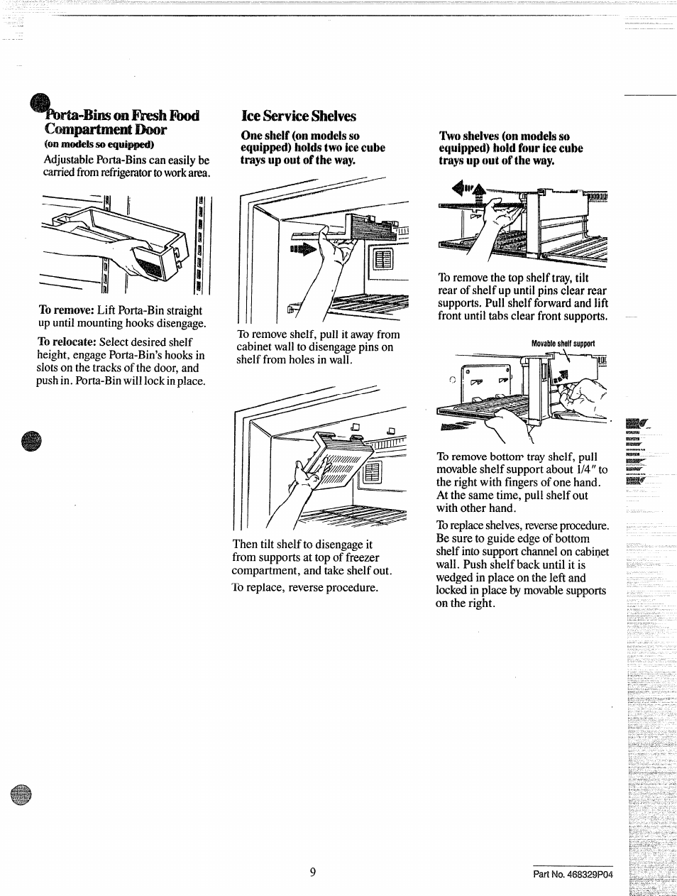 Ice servfce shelves, I»isliis ^ flresh fbod, Movable shelf support | GE 49-6514 User Manual | Page 9 / 15