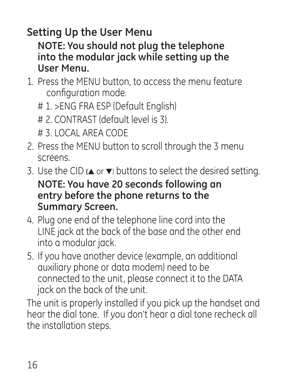 Setting up the user menu | GE 29579 User Manual | Page 16 / 96