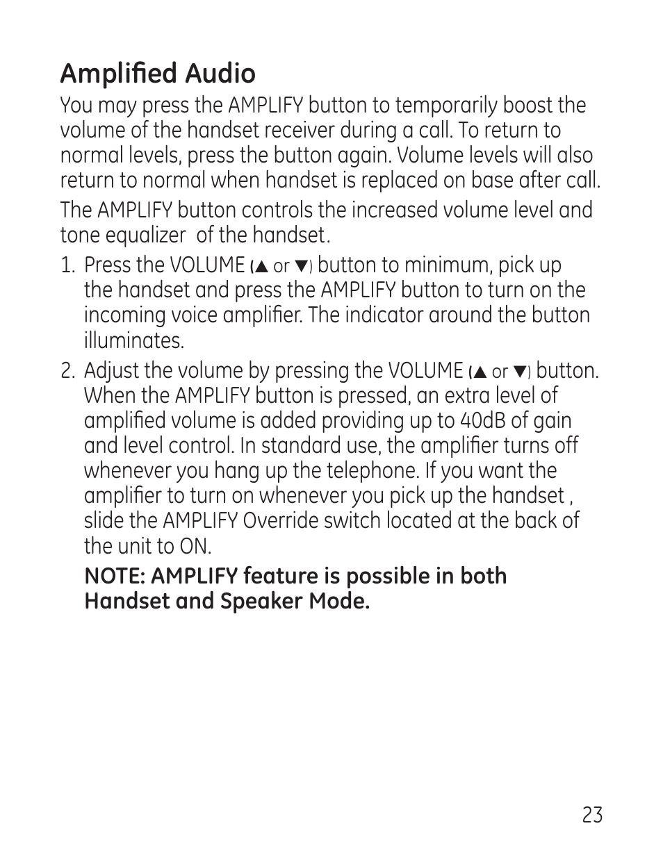 Amplified audio | GE 29579 User Manual | Page 23 / 96