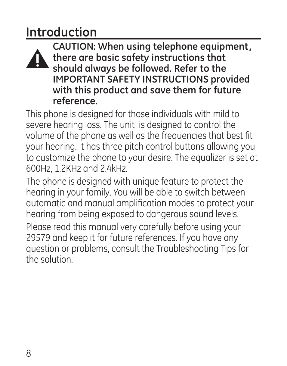 Introduction | GE 29579 User Manual | Page 8 / 96