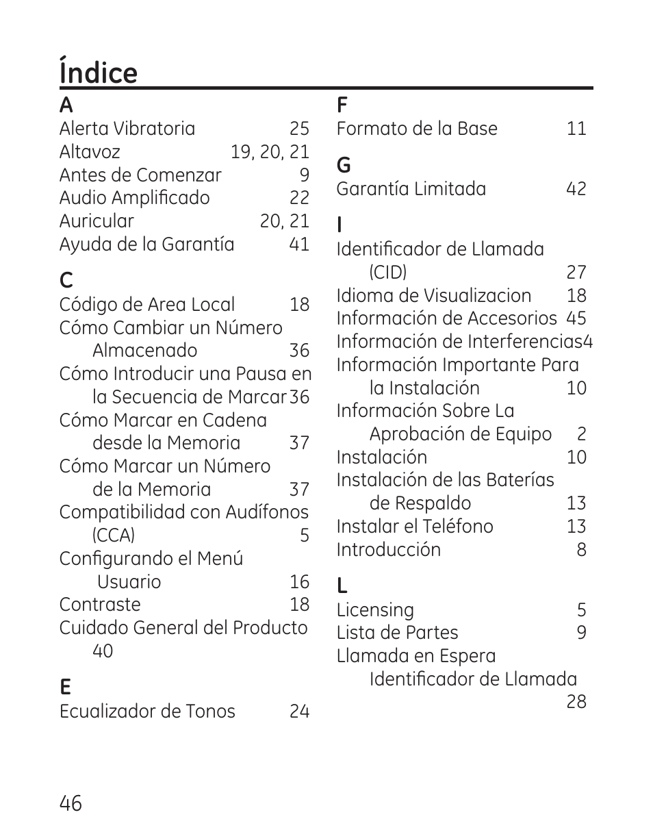 Índice | GE 29579 User Manual | Page 94 / 96