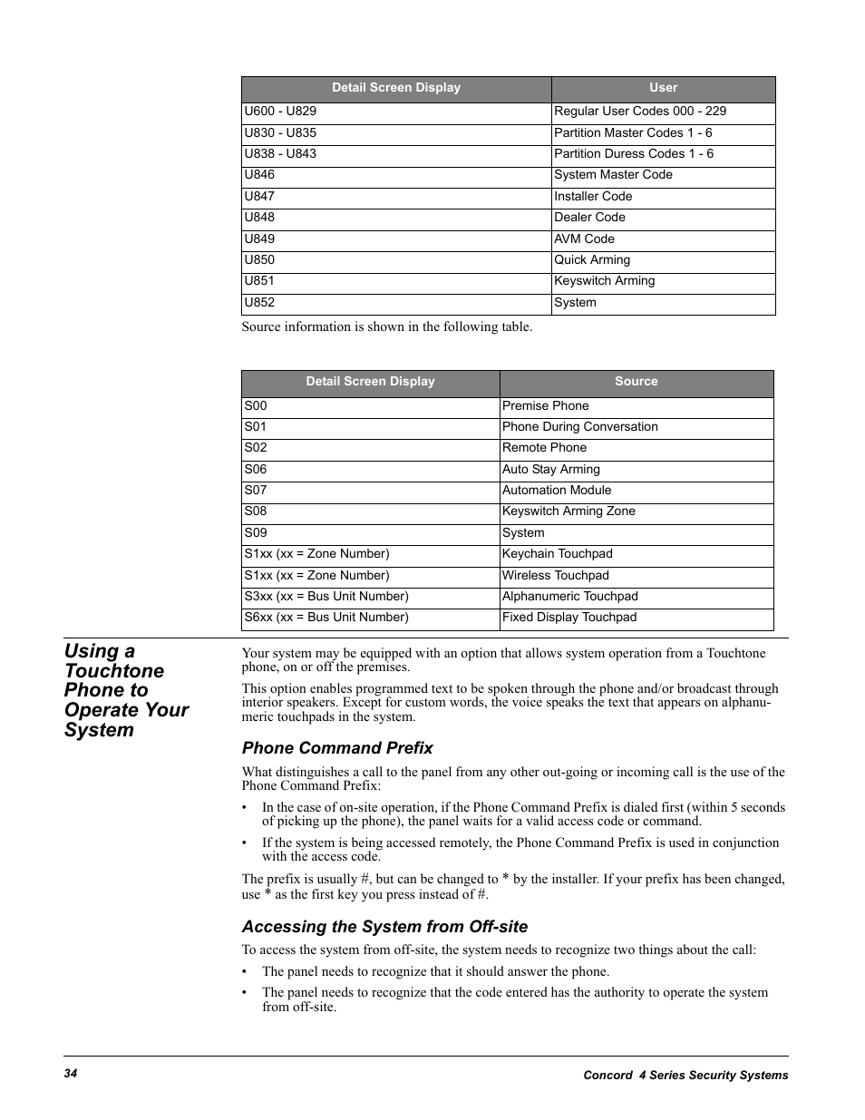 Using a touchtone phone to operate your system, Phone command prefix, Accessing the system from off-site | GE Concord 4 User Manual | Page 44 / 72