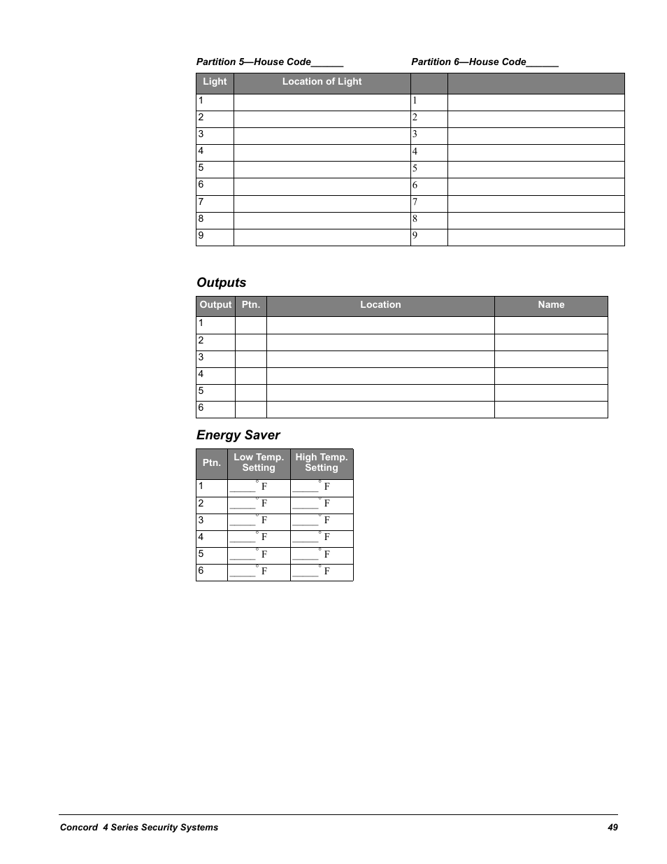 Outputs, Energy saver, Outputs energy saver | GE Concord 4 User Manual | Page 59 / 72