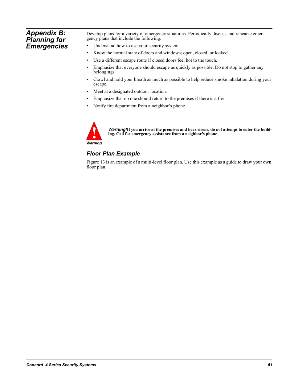 Appendix b: planning for emergencies, Floor plan example | GE Concord 4 User Manual | Page 61 / 72