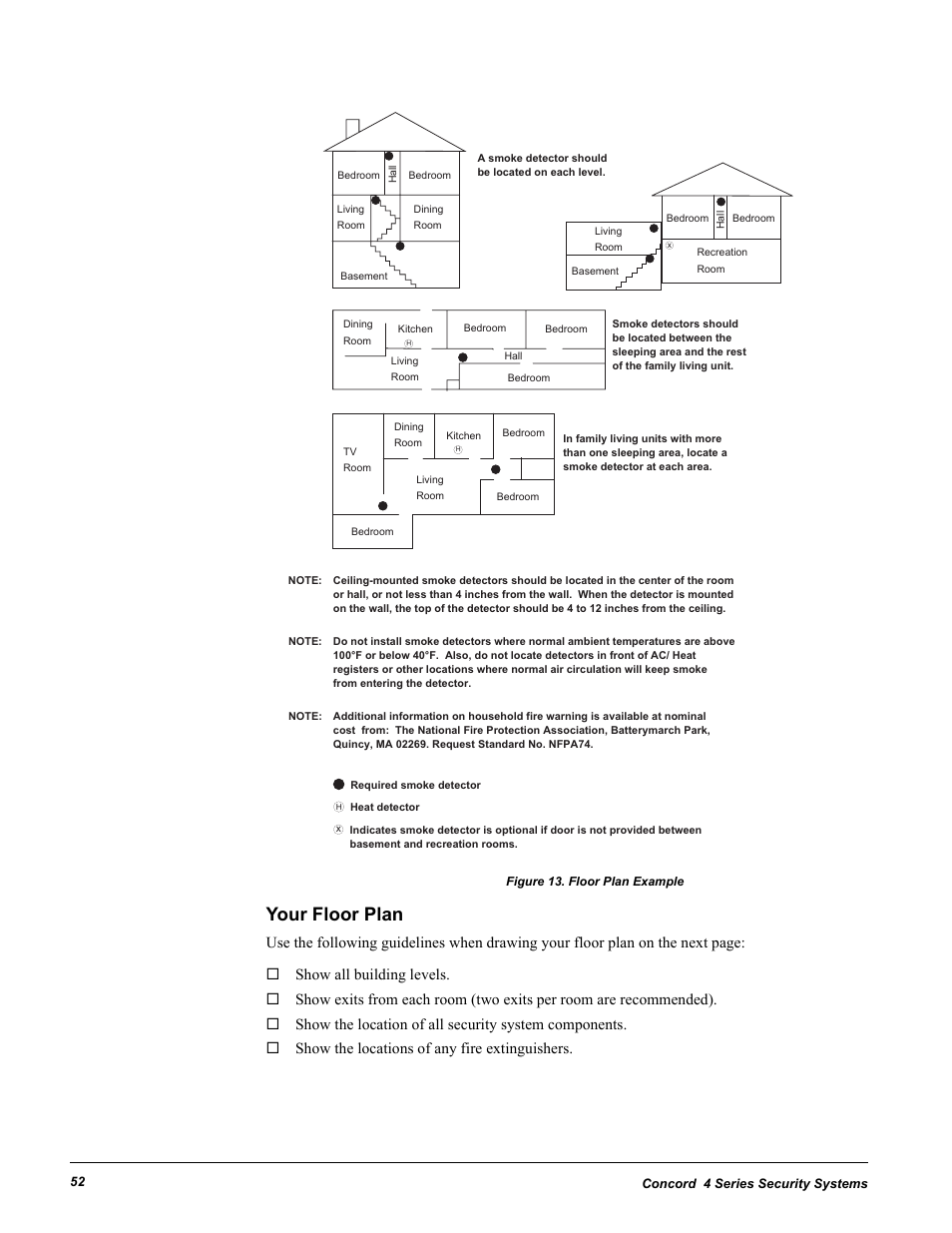 Figure 13. floor plan example, Your floor plan, Your floor plan alarm system | GE Concord 4 User Manual | Page 62 / 72