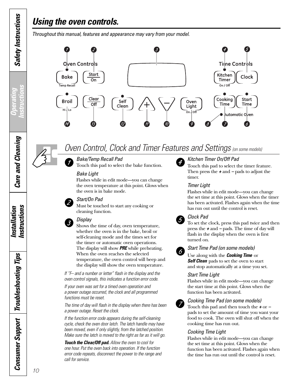 Oven, Oven control, Oven –31 | Oven control , 11, Using the oven controls | GE EGR2001 User Manual | Page 10 / 56
