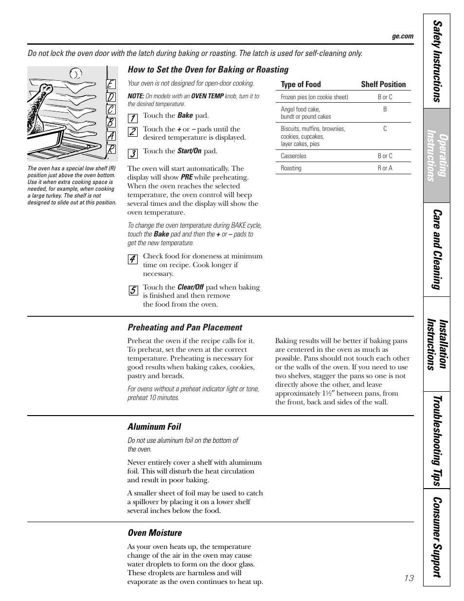 Aluminum foil, Baking and roasting, Preheating | GE EGR2001 User Manual | Page 13 / 56