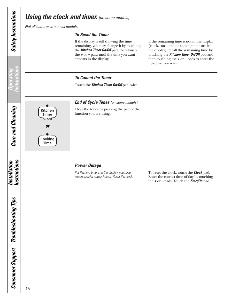 Using the clock and timer | GE EGR2001 User Manual | Page 16 / 56