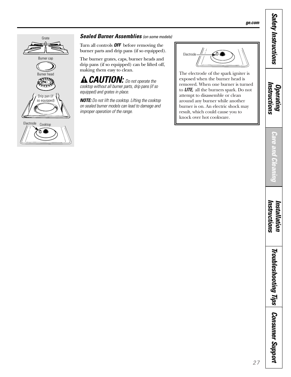 Caution | GE EGR2001 User Manual | Page 27 / 56