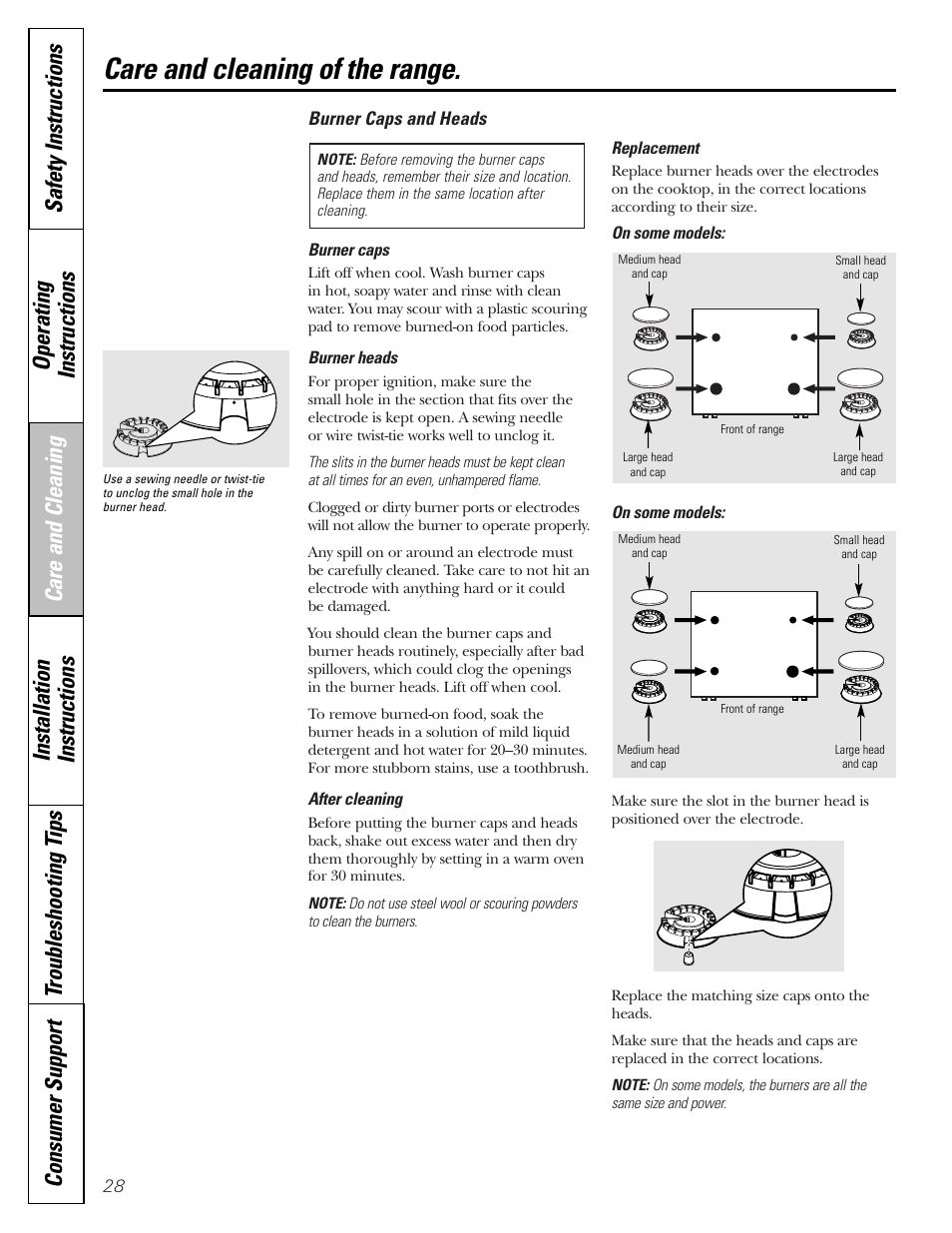 Care and cleaning of the range | GE EGR2001 User Manual | Page 28 / 56