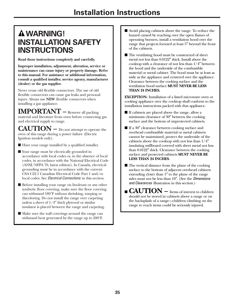 Important, Caution | GE EGR2001 User Manual | Page 35 / 56