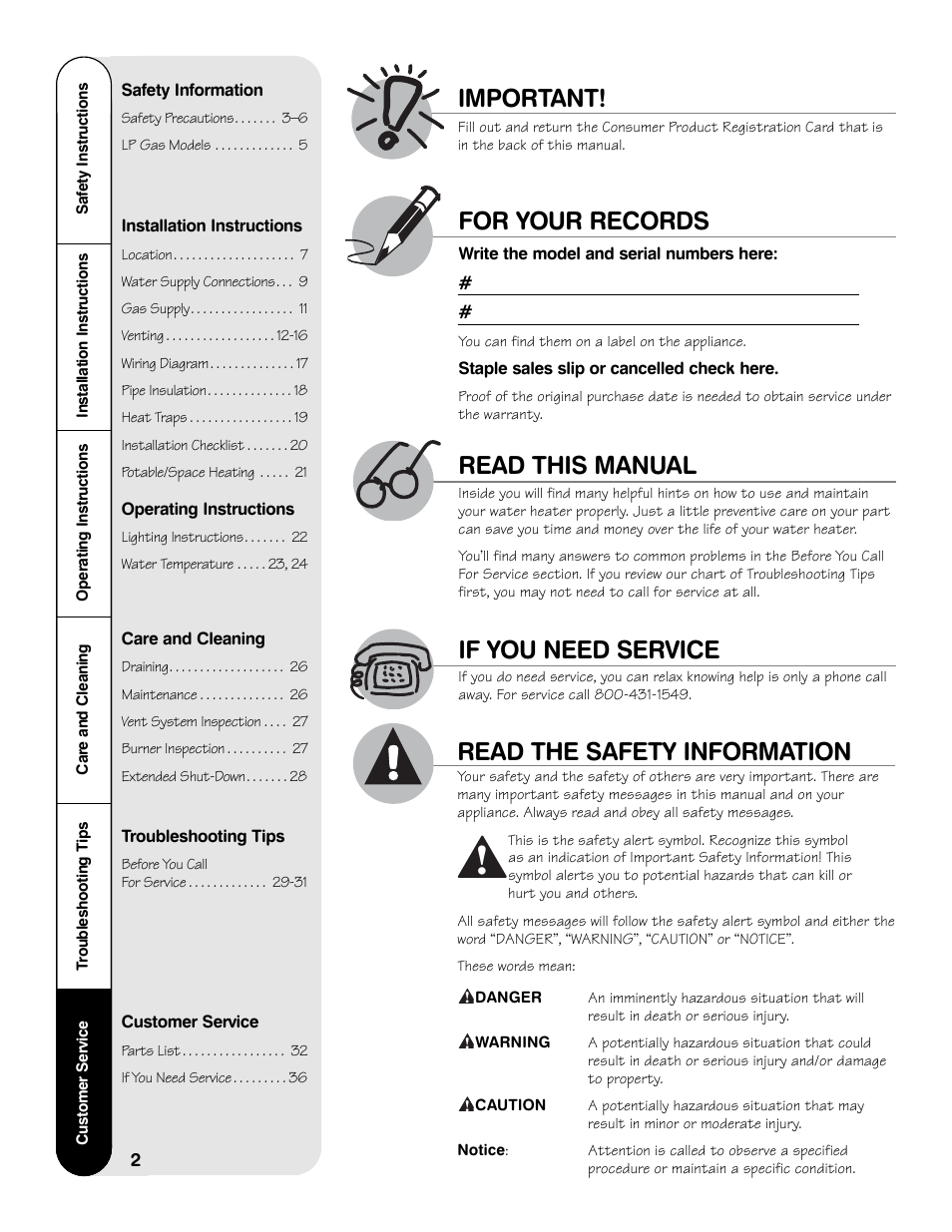Read this manual for your records, Important, If you need service | Read the safety information | GE Powervent AP13787 User Manual | Page 2 / 36