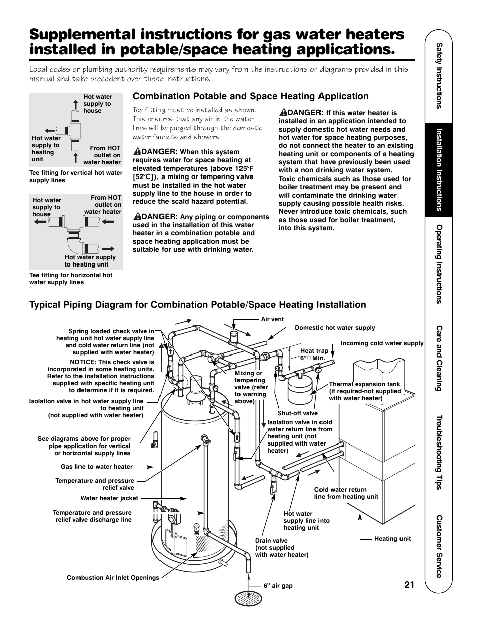 Combination potable and space heating application | GE Powervent AP13787 User Manual | Page 21 / 36