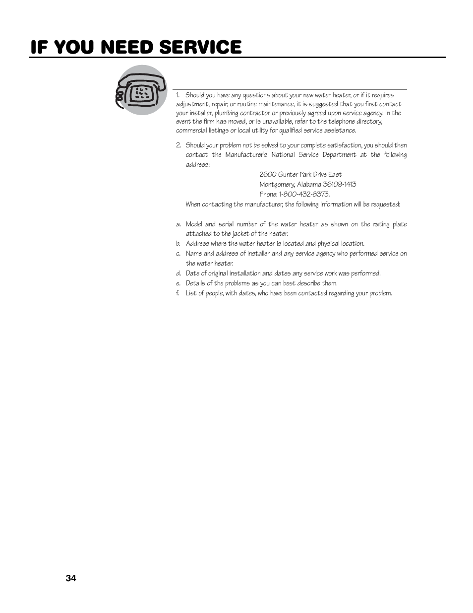 If you need service | GE Powervent AP13787 User Manual | Page 34 / 36