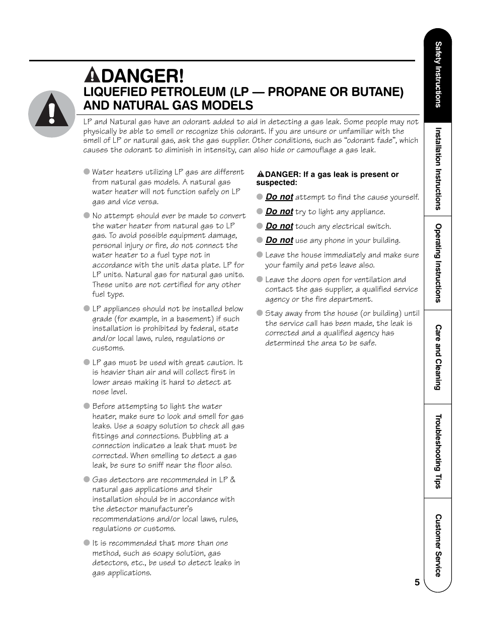 Danger | GE Powervent AP13787 User Manual | Page 5 / 36