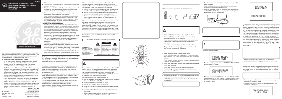 GE 21095 User Manual | 2 pages