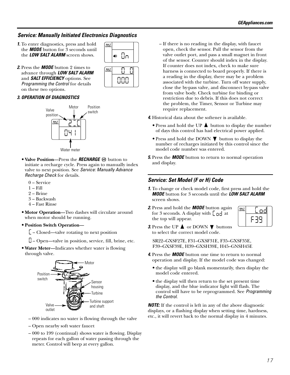 Service: set model (f or h) code | GE GXSF39E User Manual | Page 17 / 64