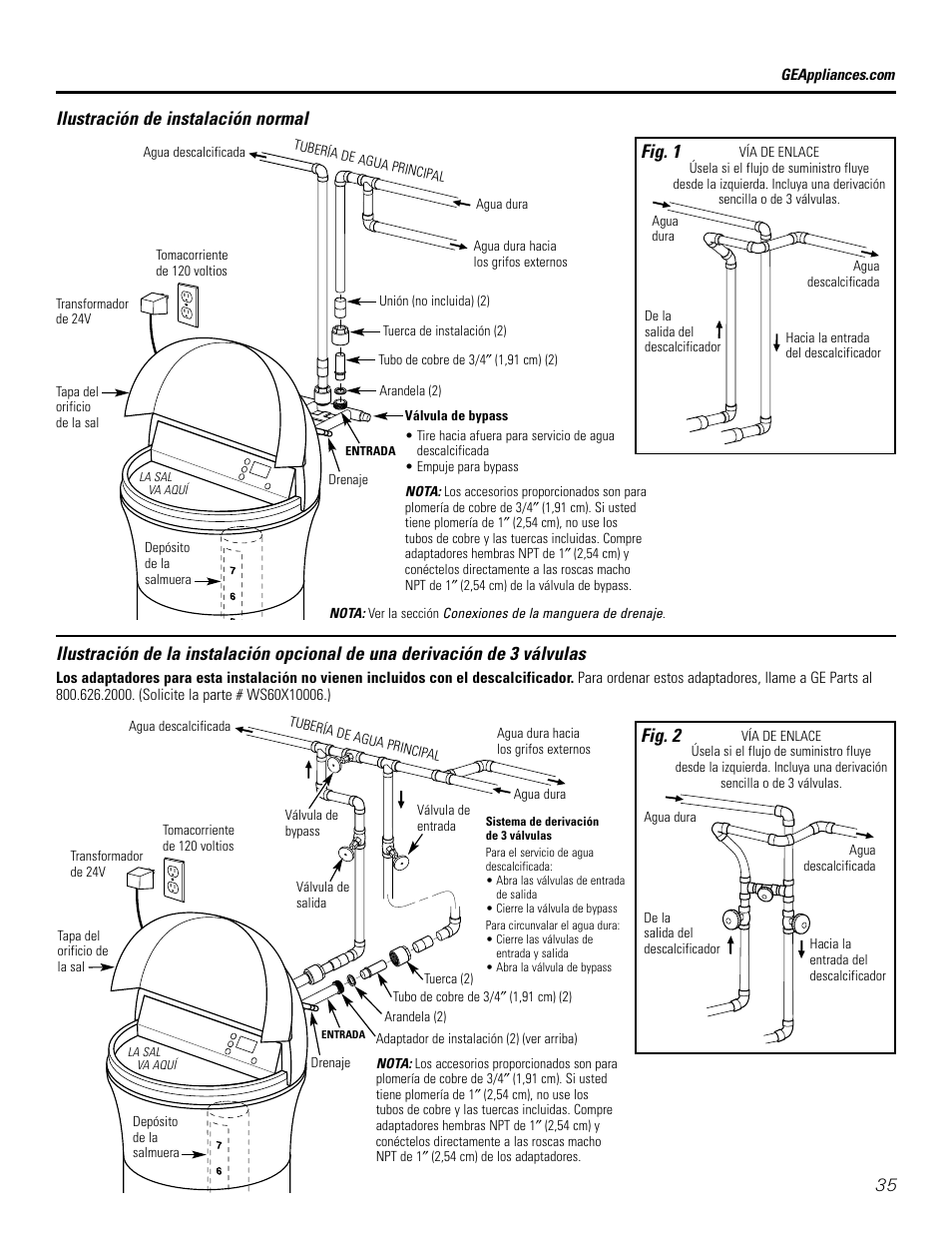 Ilustración de instalación normal, Fig. 1, Fig. 2 | GE GXSF39E User Manual | Page 35 / 64