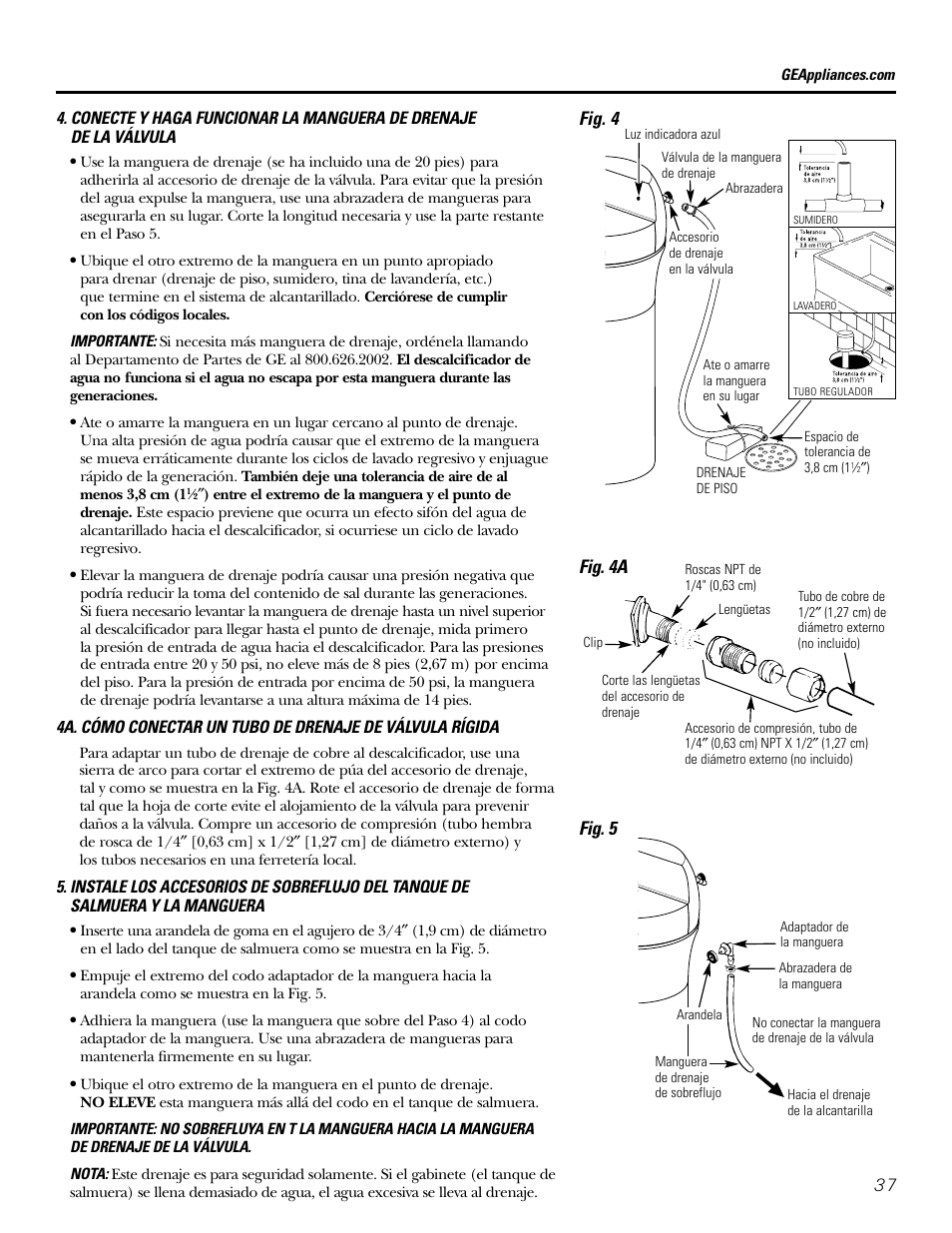 Fig. 4, Fig. 4a fig. 5 | GE GXSF39E User Manual | Page 37 / 64